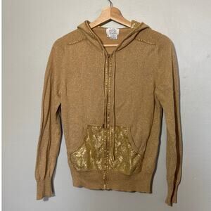Women's Size S Vintage Y2k Just Be Gold Zip Up Sweatshirt Sequin Sparkle